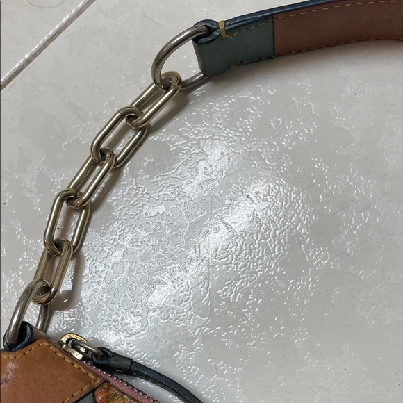 Douney & Bourke Brown Multicolor Leather Mini Shoulder Bag , Green Trim- - Picture 5 of 8